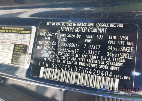 2017 Hyundai Santa Fe Sport 2.4L from USA, damaged, VIN 5XYZTDLB7HG429404